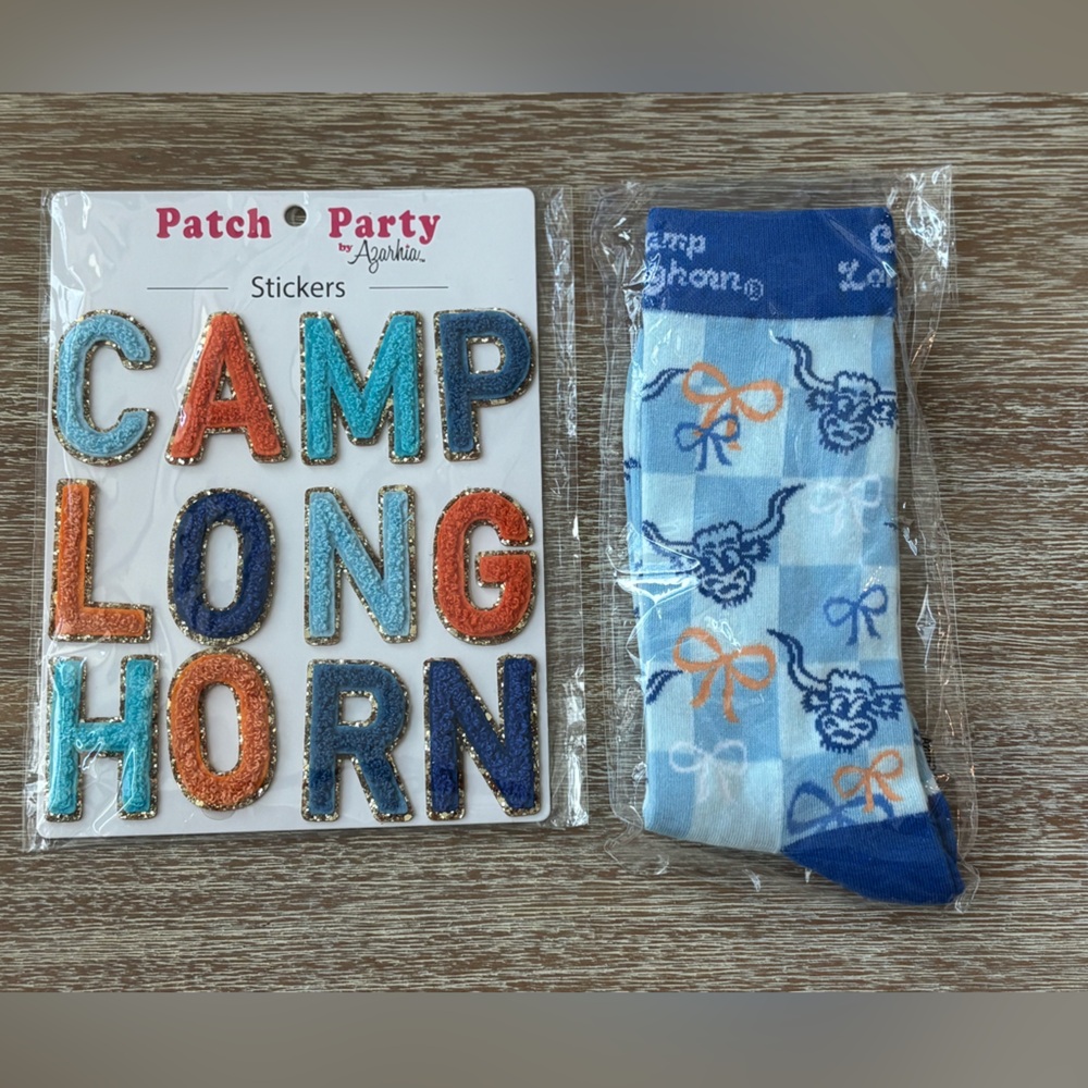 Camp Longhorn Bow Socks and Letter Patches BRAND NEW